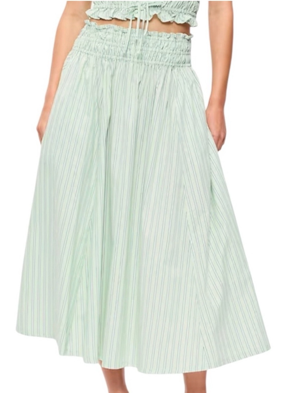 Old Navy Green & Lavender Striped Smocked Waist Midi Skirt Medium NWT